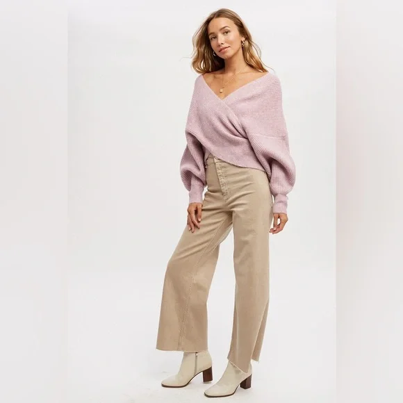 784. Crossover Ribbed Sweater in Lavender - Picture 5 of 5